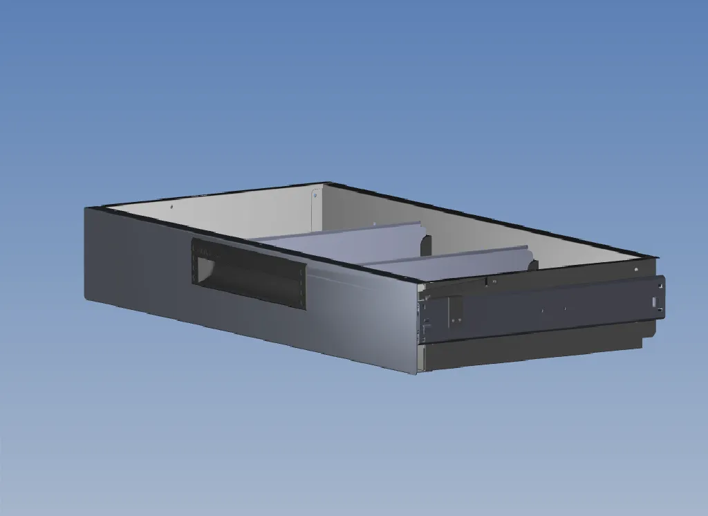 ALU SCHUBLADE 715X350 H100 MIT 2 TRENNWXNDEN  + ANTIRUTSCHMATTE + SCHIENENPAAR